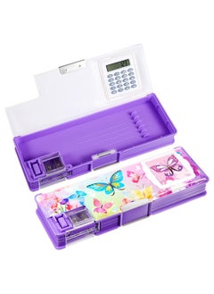 Henoyso Pencil Box For Girls Butterfly Pencil Case With Calculator And Pencil Sharpener Multifunction Pencil Case Cool School Supplies Back To School Gift Birthday Present For Kids Teens  - Image 1