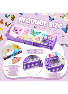 Henoyso Pencil Box For Girls Butterfly Pencil Case With Calculator And Pencil Sharpener Multifunction Pencil Case Cool School Supplies Back To School Gift Birthday Present For Kids Teens  - Image 2