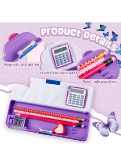 Henoyso Pencil Box For Girls Butterfly Pencil Case With Calculator And Pencil Sharpener Multifunction Pencil Case Cool School Supplies Back To School Gift Birthday Present For Kids Teens  - Image 3