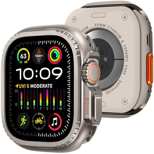 Bisikor 2 in 1 Metal Case Compatible with Apple Watch Ultra 3/2/1 49mm, Rugged Shockproof Metal Bumper Case with Back Cover for iWatch 49mm (Titanium) - Image 1