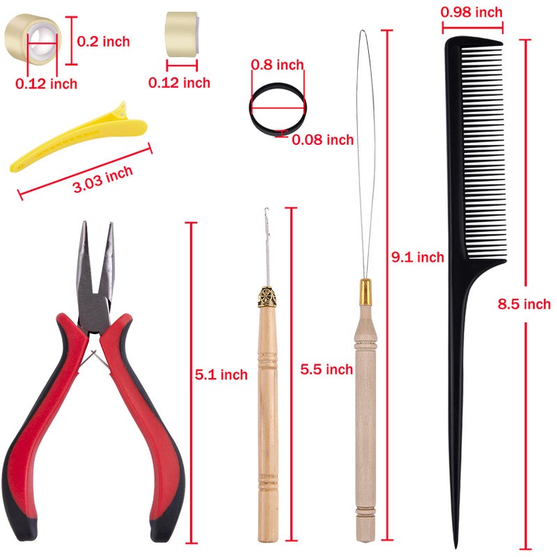 Duufin Hair Extensions Kit 500 Pcs Blonde Micro Ring Beads 1 Micro Beads Plier 2 Hook Needle Pulling Loop 4 Plastic Alligator Hair Clips 1 Comb and 2 Bags Black Mini Rubber Hair Elastic - Image 2