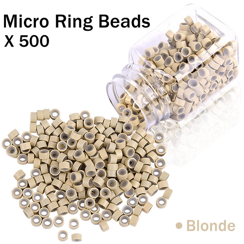 Duufin Hair Extensions Kit 500 Pcs Blonde Micro Ring Beads 1 Micro Beads Plier 2 Hook Needle Pulling Loop 4 Plastic Alligator Hair Clips 1 Comb and 2 Bags Black Mini Rubber Hair Elastic - Image 5