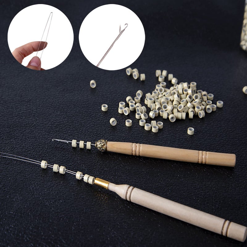 Duufin Hair Extensions Kit 500 Pcs Blonde Micro Ring Beads 1 Micro Beads Plier 2 Hook Needle Pulling Loop 4 Plastic Alligator Hair Clips 1 Comb and 2 Bags Black Mini Rubber Hair Elastic - Image 4