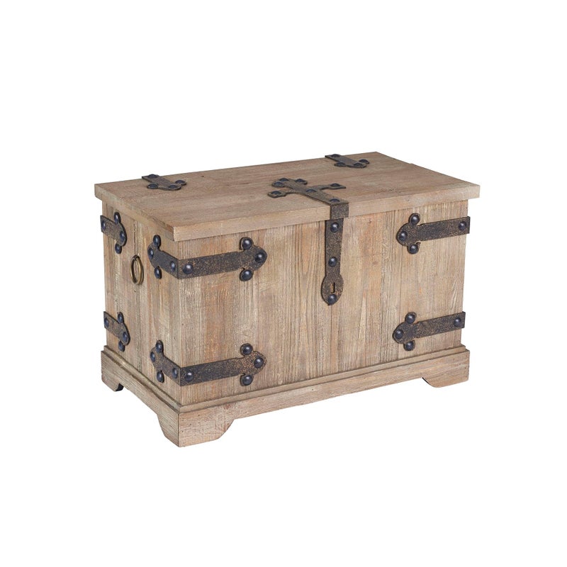 Household Essentials Household Essentials Decorative Trunk Victorian Small Chinese Fir Wood AgedWood Finish with Metal Accents Fully Opening Lid Stout Design Ring Handles