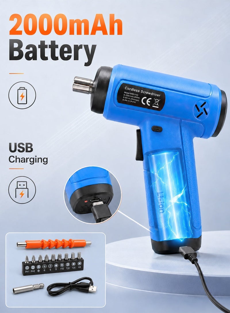 ALongDeng Cordless Electric Screwdriver Set 3.6V 2000mAh Rechargeable Lithium Battery with USB Charging Port LED Work Light Forward/Reverse Switch 18PCS Screwdriver Bits & Accessories with Storage Case Portable Power Screwdriver for Home DIY Furniture Assembly Electronics Repair - Image 4