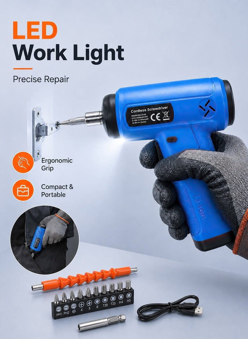 ALongDeng Cordless Electric Screwdriver Set 3.6V 2000mAh Rechargeable Lithium Battery with USB Charging Port LED Work Light Forward/Reverse Switch 18PCS Screwdriver Bits & Accessories with Storage Case Portable Power Screwdriver for Home DIY Furniture Assembly Electronics Repair - Image 5