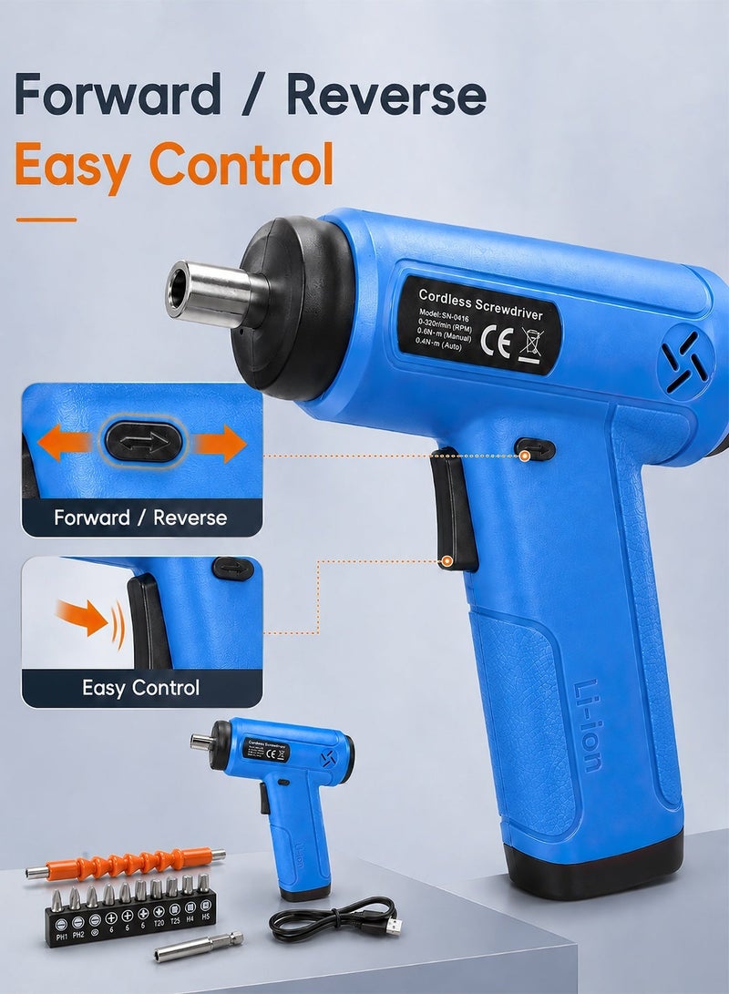 ALongDeng Cordless Electric Screwdriver Set 3.6V 2000mAh Rechargeable Lithium Battery with USB Charging Port LED Work Light Forward/Reverse Switch 18PCS Screwdriver Bits & Accessories with Storage Case Portable Power Screwdriver for Home DIY Furniture Assembly Electronics Repair - Image 3