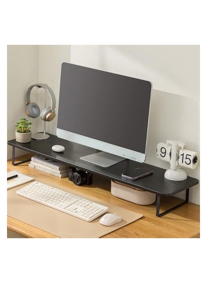 بروماس حامل شاشة، حامل شاشة خشبي مع منظم لوحة المفاتيح للكمبيوتر المحمول/الكمبيوتر/التلفزيون/الشاشة/الكمبيوتر الشخصي/الطابعة، رف سطح المكتب القوي للمنزل والمكتب والنوم ومستلزمات الدراسة (أسود، طول 80 سم) - Image 1
