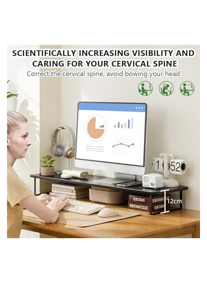 بروماس حامل شاشة، حامل شاشة خشبي مع منظم لوحة المفاتيح للكمبيوتر المحمول/الكمبيوتر/التلفزيون/الشاشة/الكمبيوتر الشخصي/الطابعة، رف سطح المكتب القوي للمنزل والمكتب والنوم ومستلزمات الدراسة (أسود، طول 80 سم) - Image 2