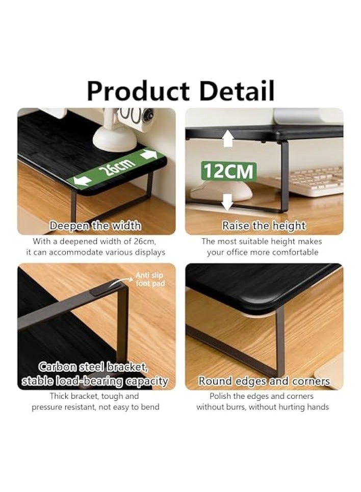 بروماس حامل شاشة، حامل شاشة خشبي مع منظم لوحة المفاتيح للكمبيوتر المحمول/الكمبيوتر/التلفزيون/الشاشة/الكمبيوتر الشخصي/الطابعة، رف سطح المكتب القوي للمنزل والمكتب والنوم ومستلزمات الدراسة (أسود، طول 80 سم) - Image 3