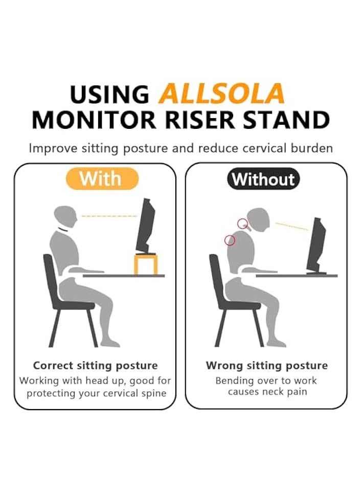 بروماس حامل شاشة، حامل شاشة خشبي مع منظم لوحة المفاتيح للكمبيوتر المحمول/الكمبيوتر/التلفزيون/الشاشة/الكمبيوتر الشخصي/الطابعة، رف سطح المكتب القوي للمنزل والمكتب والنوم ومستلزمات الدراسة (أسود، طول 80 سم) - Image 4
