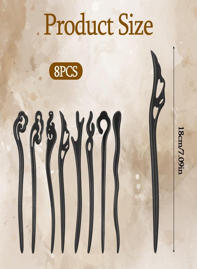 ٨ قطع من أعواد الشعر الخشبية، دبابيس شعر صينية عتيقة، دبابيس شعر مصنوعة يدويًا للشعر الطويل، إكسسوارات هانفو للنساء - Image 2