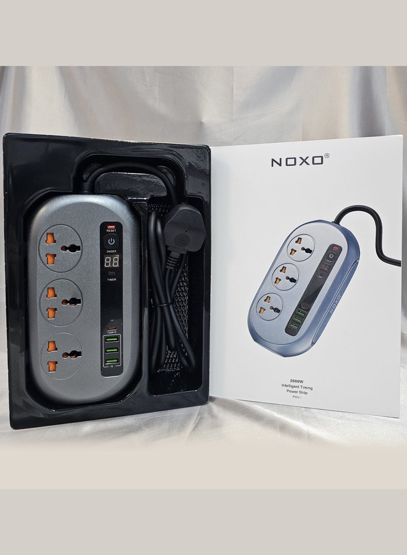 NOXO PSN-1 Smart Power Strip – 2500W Surge Protector with Programmable Timer - Grey - Image 2