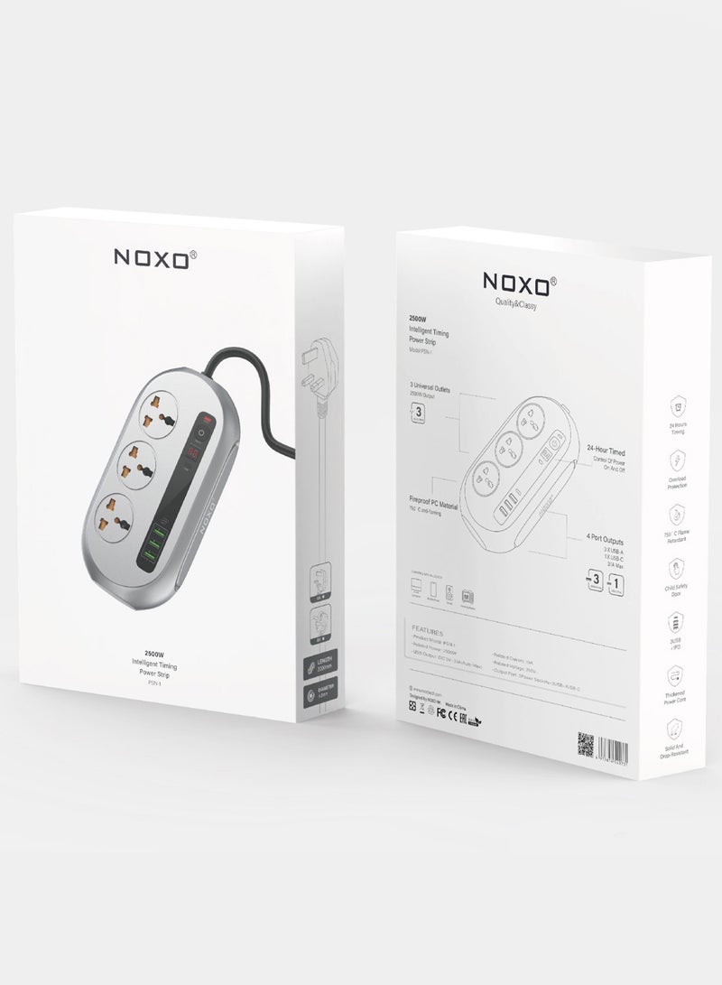 NOXO PSN-1 Smart Power Strip – 2500W Surge Protector with Programmable Timer - Grey - Image 4