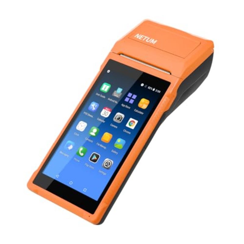 محطة نقاط البيع المحمولة PDA Android 11.0 مع طابعة الإيصالات وماسح الباركود المحمول ومجمع البيانات، بلوتوث USB WiFi BT4.0، تتضمن لفافة ورق 58 مم × 35 مم P58-03 - Image 1