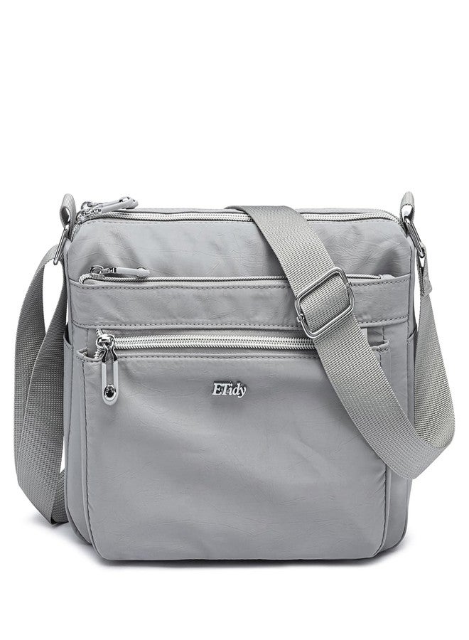 ETidy Casual Nylon Shoulder Bag For Women Waterproof Lightweight Crossbody Purse Hobo Bag, Light Grey Upgrade, Large size - Image 1