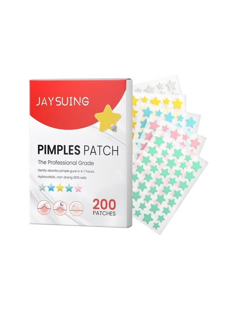 Jaysuing 200 Pcs Pimple Patches, Hydrocolloid Acne Patches for Face, Colorful Star Pimple Spot Sticker with Hyaluronic Acid, Tea Tree Oil & Centella Oil for Covering Zits and Blemishes - Image 1