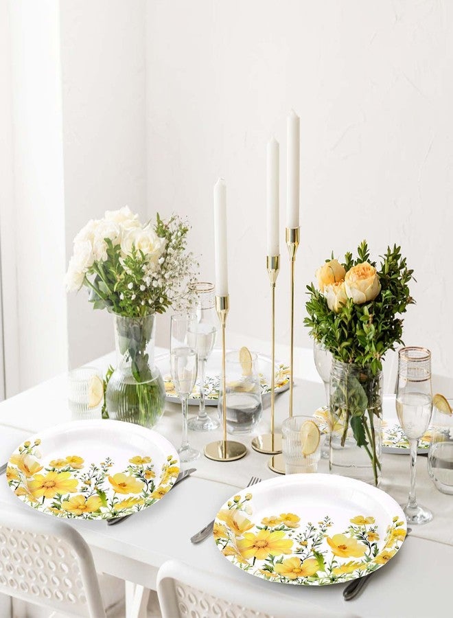 Grencian 50Pcs Yellow Floral Paper Plates 9 Inch Disposable Watercolor Spring Yellow Calliopsis Flower Dessert Plates Wildflower Dinner Plate for Wedding Bridal Baby Shower Tea Party Supplies Decorations - Image 2