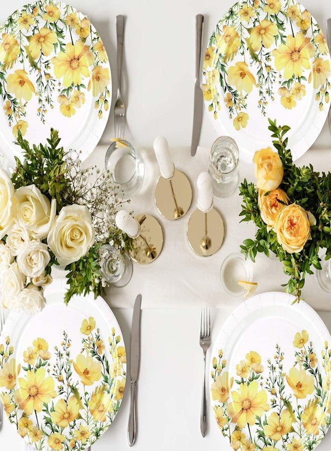 Grencian 50Pcs Yellow Floral Paper Plates 9 Inch Disposable Watercolor Spring Yellow Calliopsis Flower Dessert Plates Wildflower Dinner Plate for Wedding Bridal Baby Shower Tea Party Supplies Decorations - Image 3