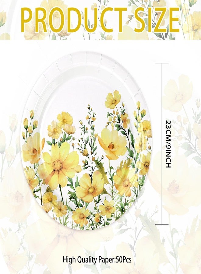 Grencian 50Pcs Yellow Floral Paper Plates 9 Inch Disposable Watercolor Spring Yellow Calliopsis Flower Dessert Plates Wildflower Dinner Plate for Wedding Bridal Baby Shower Tea Party Supplies Decorations - Image 4