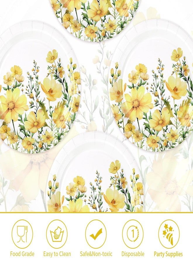 Grencian 50Pcs Yellow Floral Paper Plates 9 Inch Disposable Watercolor Spring Yellow Calliopsis Flower Dessert Plates Wildflower Dinner Plate for Wedding Bridal Baby Shower Tea Party Supplies Decorations - Image 5