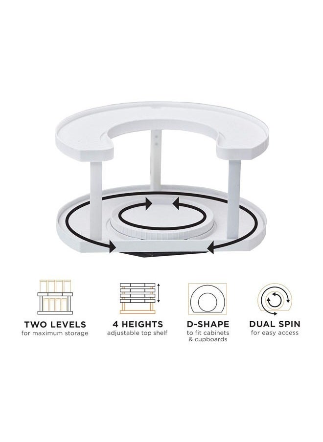 Spice Spinner, Kitchen Organizers and Storage Spice Rack, Seasoning and Spinning Organizer 2-Tier Lazy Susan Design, Holds 40 Spice Jars with Double Spinner on Bottom Spice Shelf (White)