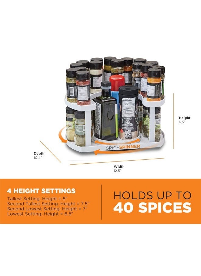 Spice Spinner, Kitchen Organizers and Storage Spice Rack, Seasoning and Spinning Organizer 2-Tier Lazy Susan Design, Holds 40 Spice Jars with Double Spinner on Bottom Spice Shelf (White)