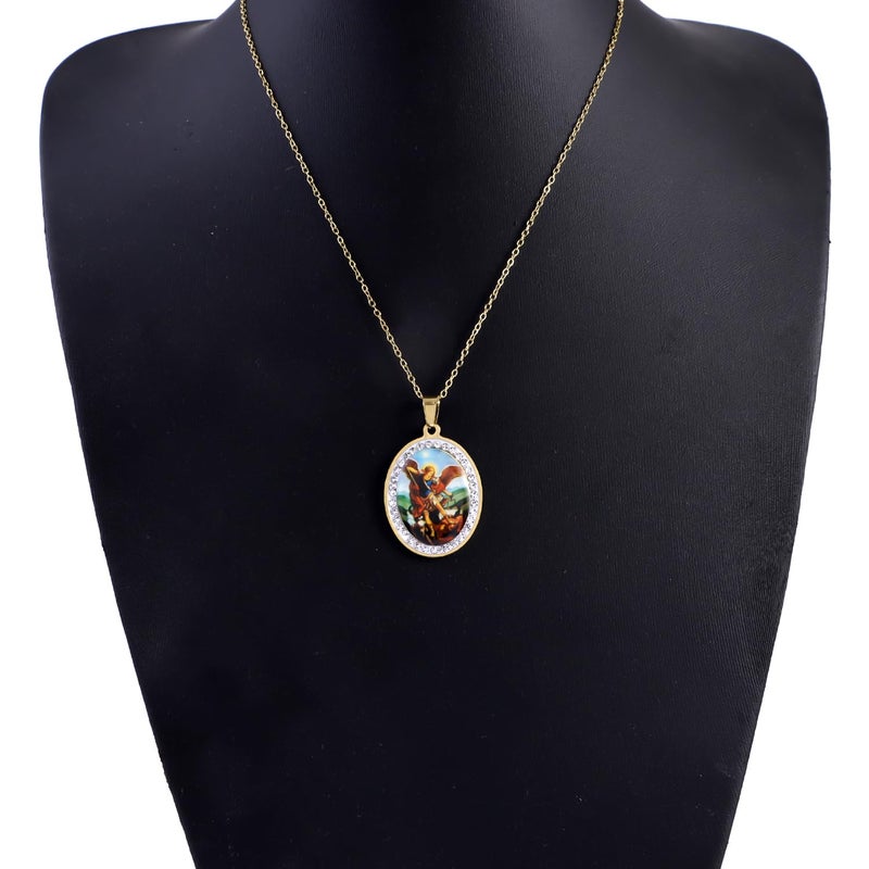 YWLI Miraculous Medal, St.Michael Necklace, Religious Gifts for Women, Golden Stainless Steel Necklace Inlaid Zircon Pendant, Fashion Religious Jewelry, Gifts for Women - Image 5
