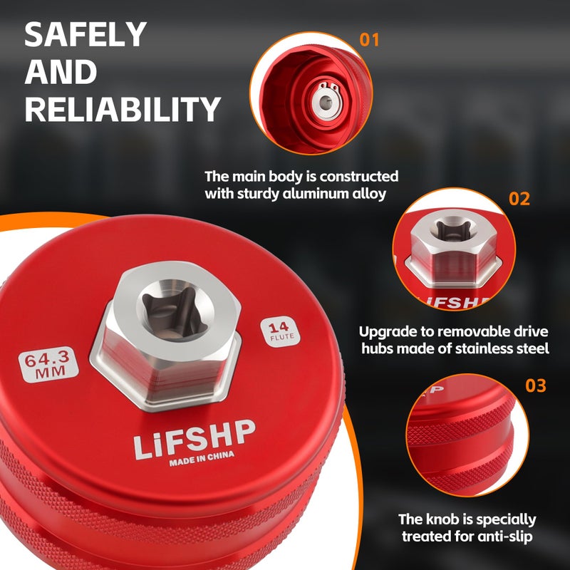 LIFSHP 64MM Oil Filter Wrench and Upgraded Large Hole and Thickened Hose Drain Tool Set for Toyota & Lexus 2.0L - 5.7L Engines Aluminum Alloy Oil Change Tools-Red - Image 2