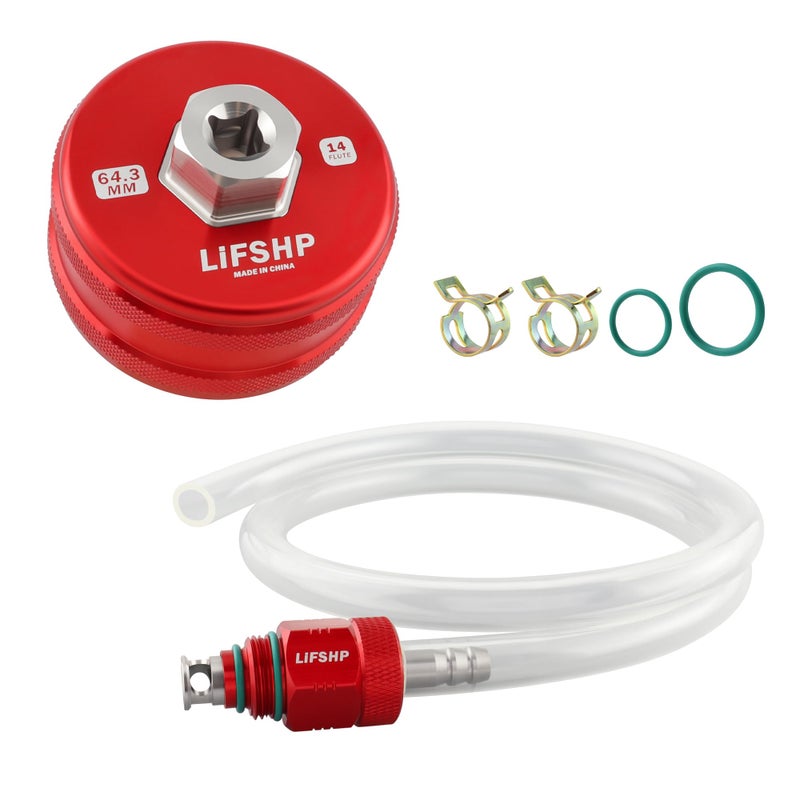 LIFSHP 64MM Oil Filter Wrench and Upgraded Large Hole and Thickened Hose Drain Tool Set for Toyota & Lexus 2.0L - 5.7L Engines Aluminum Alloy Oil Change Tools-Red - Image 1
