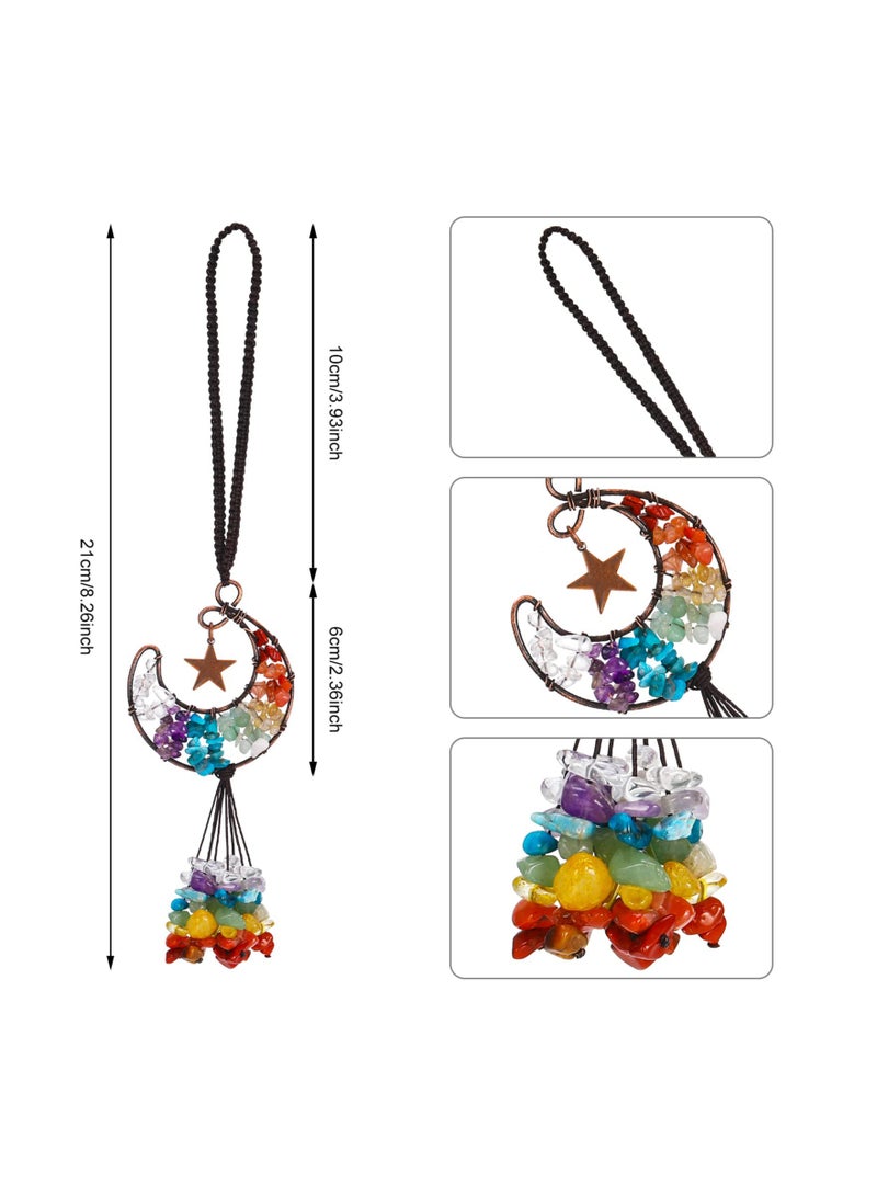 SOLARAE Tree of Life Hanging Ornament, Chakra Crystal Hanging Ornament Moon Shape Healing Crystal Stones Car Rear View Mirror Hanging Accessories Wall Home Decor - Image 5