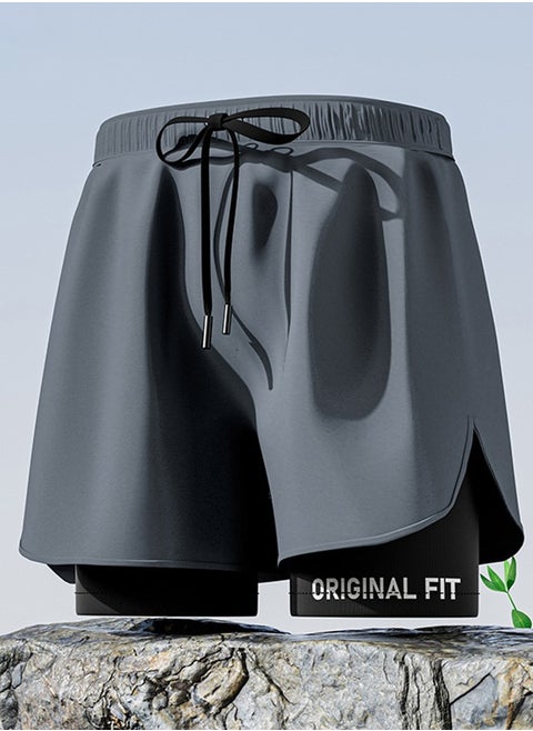 Men's Swimming Trunks with Compression Liner, Double Layer Quick Dry Beach Shorts with Adjustable Belt Loose Breath Swim Shorts Swimwear Bathing Suits for Beach and Swimming