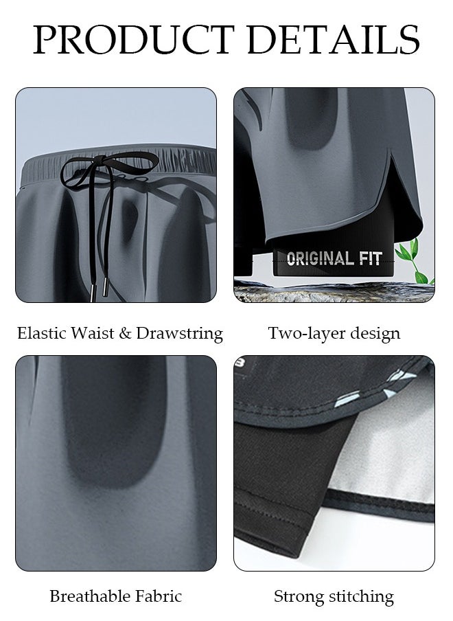 DUNISO Men's Swimming Trunks with Compression Liner, Double Layer Quick Dry Beach Shorts with Adjustable Belt Loose Breath Swim Shorts Swimwear Bathing Suits for Beach and Swimming  - Image 4