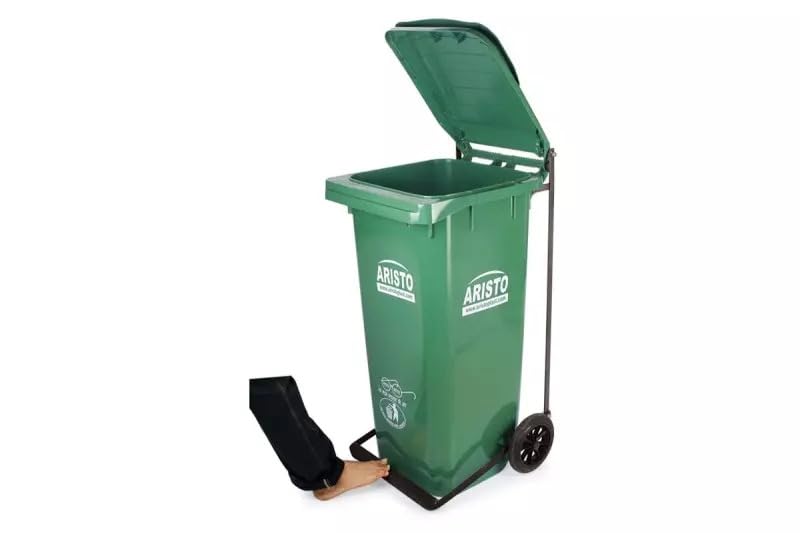 Aristo ARISTO Plastic Dustbin With Wheels and Metal Pedal 90 LTR (Green) - Image 2