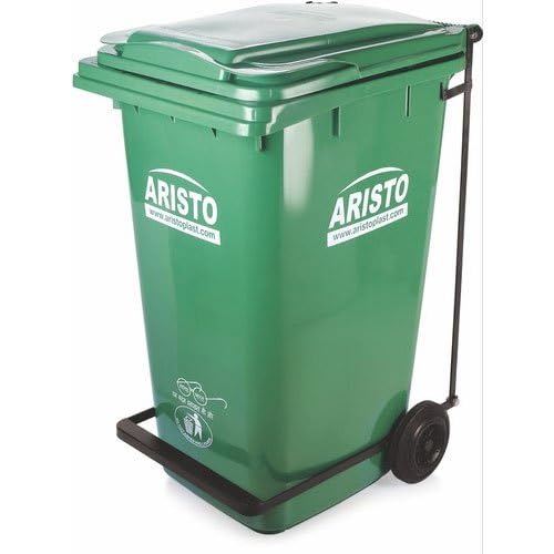 Aristo ARISTO Plastic Dustbin With Wheels and Metal Pedal 90 LTR (Green) - Image 1