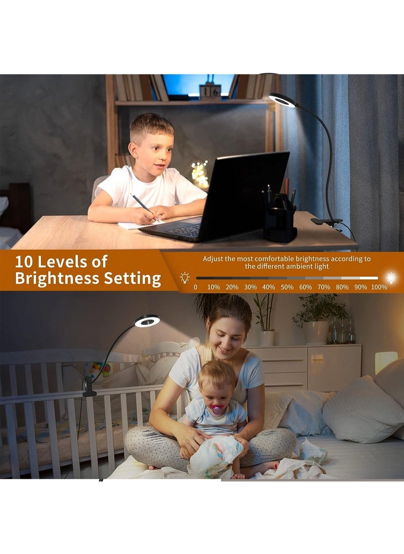 LOOPITYS LED Clip Desk Lamp Reading Light Study Lamp Eye Care Protection with 10 Dimmable Brightness & 3 Light Modes USB Powered Flexible Gooseneck Clamp for Bed Headboard Table Office Lights  - Image 4
