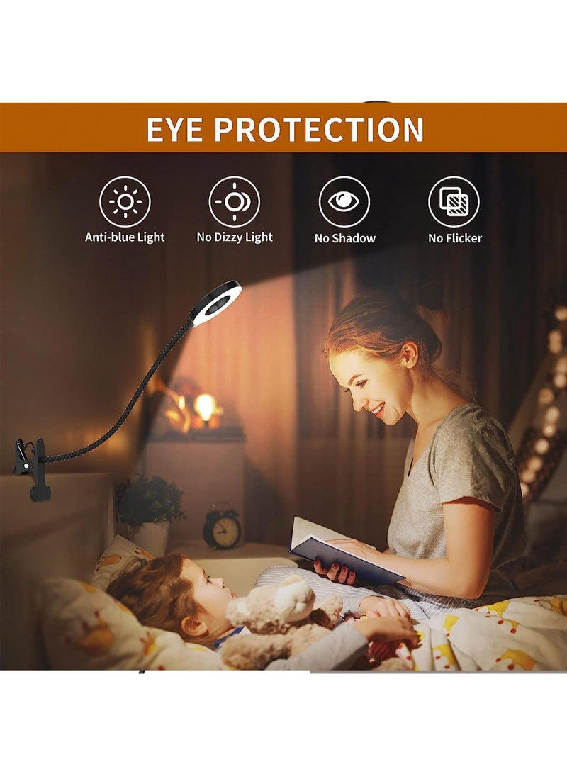 LED Clip Desk Lamp Reading Light Study Lamp Eye Care Protection with 10 Dimmable Brightness & 3 Light Modes USB Powered Flexible Gooseneck Clamp for Bed Headboard Table Office Lights
