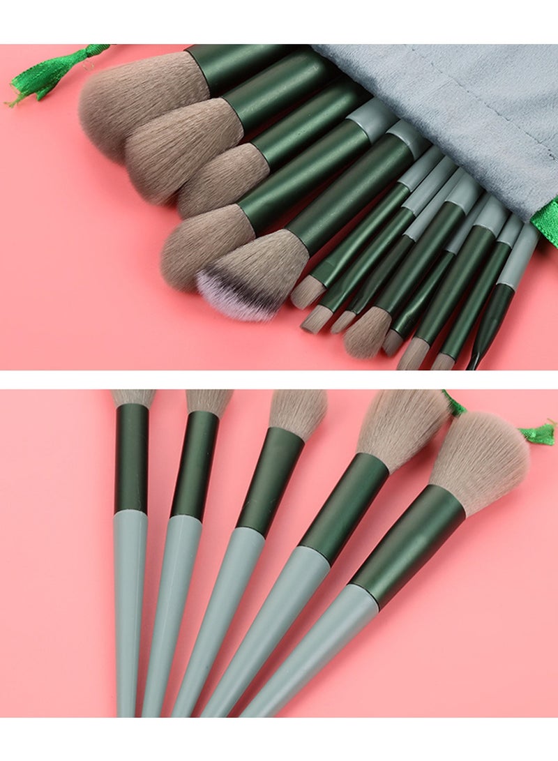 Generic 13 Pieces Makeup Multi Use Brush Set,Green  - Image 3