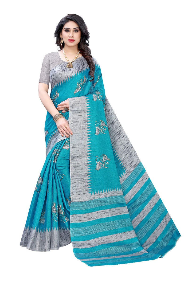 Yashika Women's Combo Art Silk Printed Saree With Unstitched Blouse Piece |saree for Women | saree combo | New Sari | Latest Saree_C_66_GOLD_PECOCK_KATHAK_YEW_NAURTA_BLU - Image 4