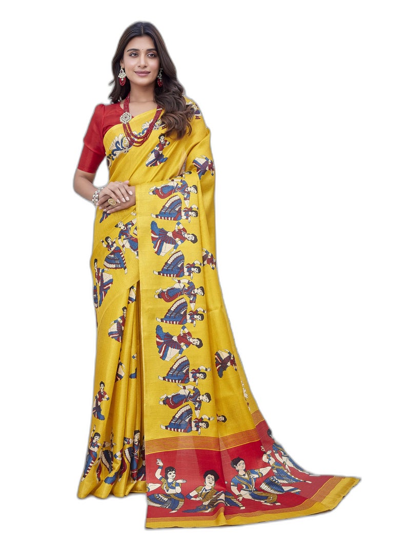 Yashika Women's Combo Art Silk Printed Saree With Unstitched Blouse Piece |saree for Women | saree combo | New Sari | Latest Saree_C_66_GOLD_PECOCK_KATHAK_YEW_NAURTA_BLU - Image 3