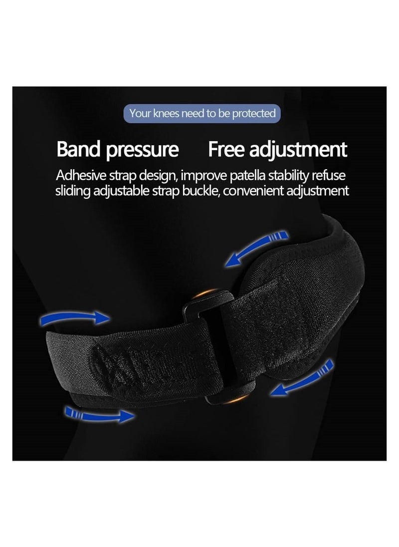 Knee Strap, 2 Pack Patella Support, Adjustable Brace Patellar, Anti Slip Sleeves Super Elastic Breathable for Running, Hiking, Volleyball, Jumpers Knee, Basketball