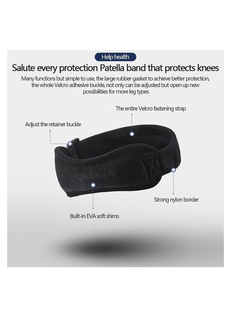Knee Strap, 2 Pack Patella Support, Adjustable Brace Patellar, Anti Slip Sleeves Super Elastic Breathable for Running, Hiking, Volleyball, Jumpers Knee, Basketball