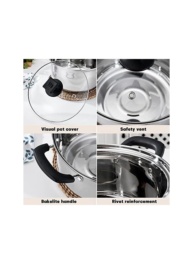 PROMASS - Piece Premium Heavy Duty Stainless Steel Steamer Pot Set Includes 3400ml Cooking Pot, 2200ml Steamer Insert and Vented Glass Lid | Stack and Steam Pot Set for All Cooking Surfaces - Image 1