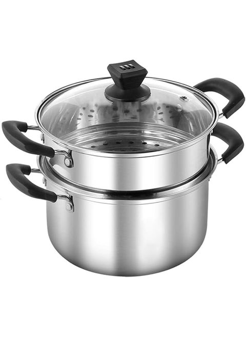 Piece Premium Heavy Duty Stainless Steel Steamer Pot Set Includes 3400ml Cooking Pot, 2200ml Steamer Insert and Vented Glass Lid | Stack and Steam Pot Set for All Cooking Surfaces