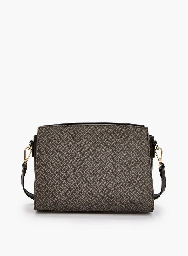 Flora Bella By Shoexpress Monogram Print Tote Bag with Detachable Strap and Zip Closure