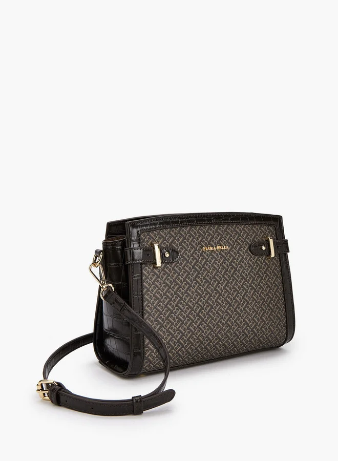 Flora Bella By Shoexpress Monogram Print Tote Bag with Detachable Strap and Zip Closure