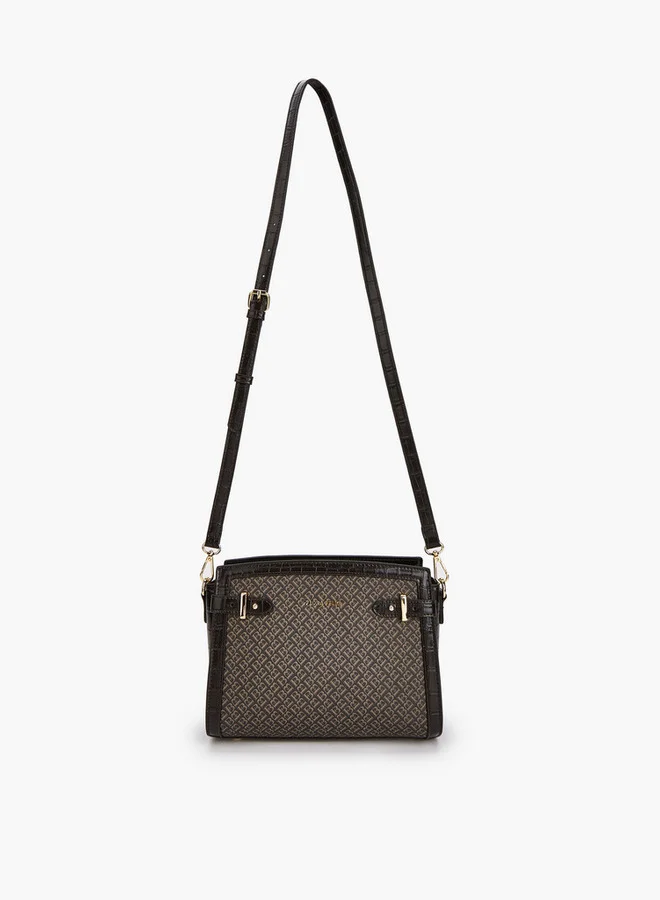 Flora Bella By Shoexpress Monogram Print Tote Bag with Detachable Strap and Zip Closure