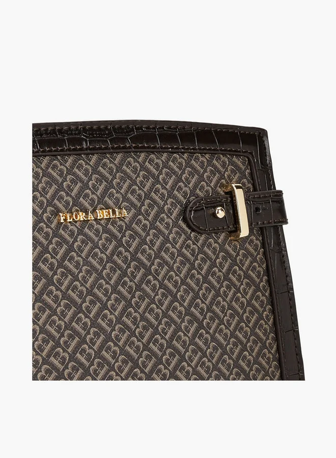 Flora Bella By Shoexpress Monogram Print Tote Bag with Detachable Strap and Zip Closure