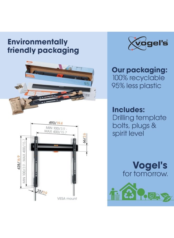 Vogels Vogel's TVM 3405​ Fixed Flat TV Wall Mount Bracket for 32-77 Inch ​TVs, Holds Maximum 50 kg​ TVs, Maximum VESA 400 x 400​, Universal Compatibility​, Distance ​From​ The Wall Only 2.2 ​CM - Image 4