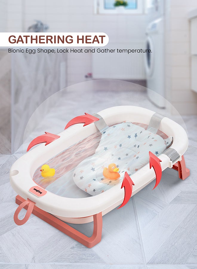BAYBEE Foldable Baby Bath Tub With Anti-Skid Base, Support Cushion, Temperature Sensing Plug And Wall Mountable 0-2 Years, Pink - Image 2